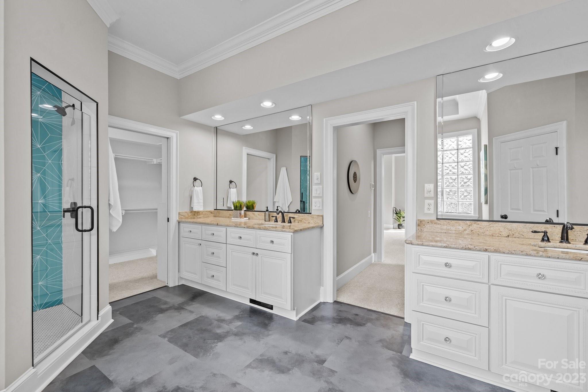 4732 Old Course Drive Charlotte, NC 28277 - Photo 16 of 48 a large bathroom with a granite countertop sink mirror and shower