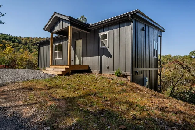 a view of road with large trees
