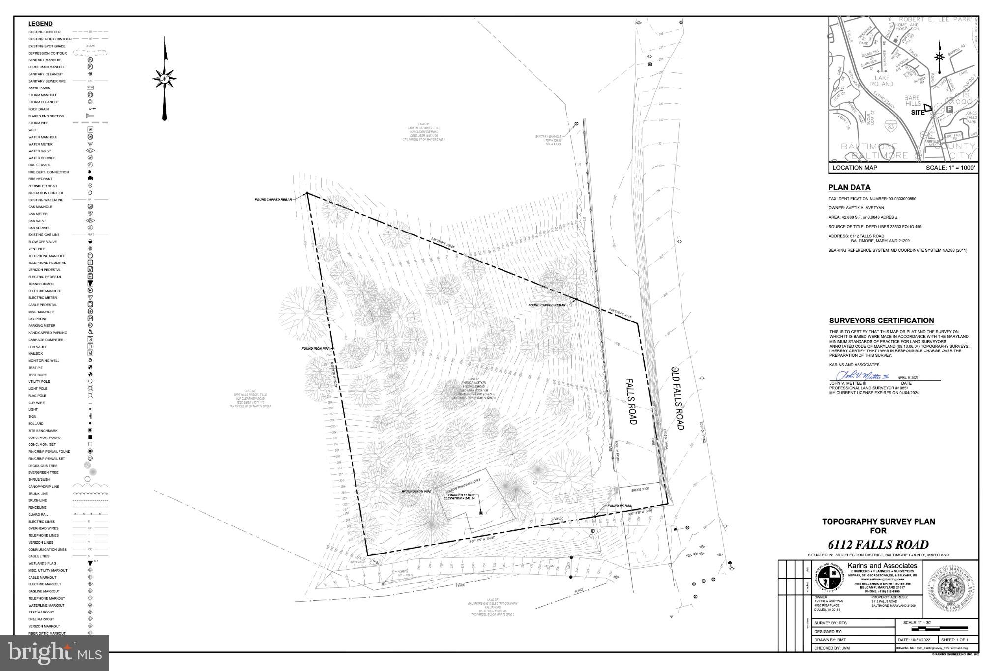 Topographic survey of Falls Road property.