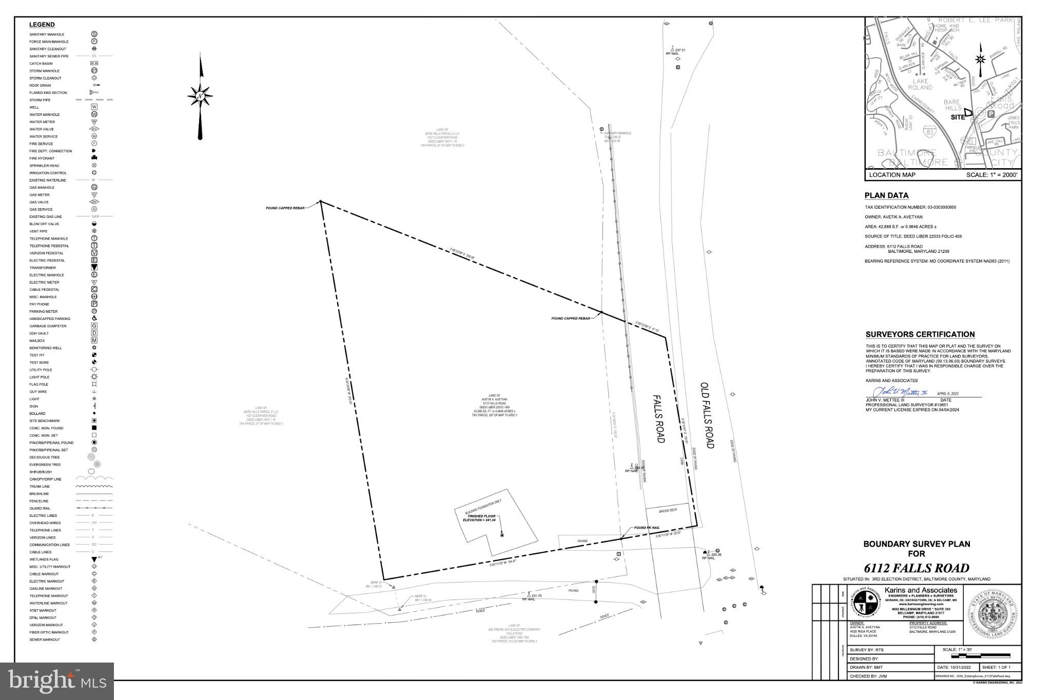 6112 Falls Road Baltimore, MD 21209 - Photo 3 of 4 Survey plan of residential property layout.