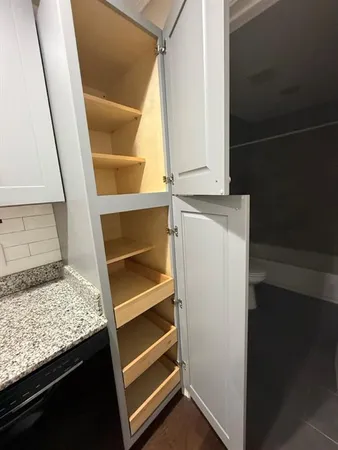 a view of walk in closet with an empty room