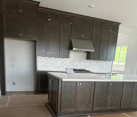 a kitchen with a sink and cabinets