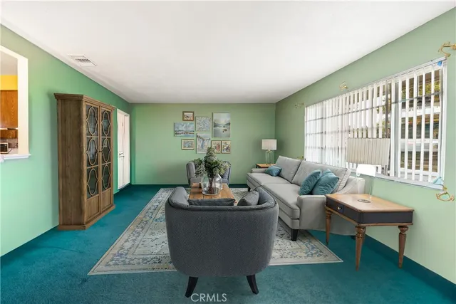 a living room with furniture a window and a rug