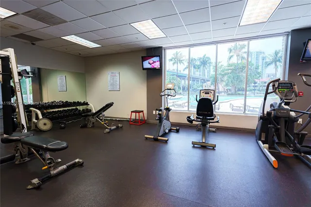 a view of a room with gym equipment