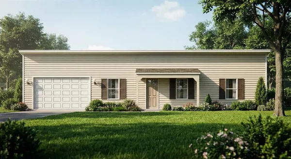 a view of a house with backyard and garden