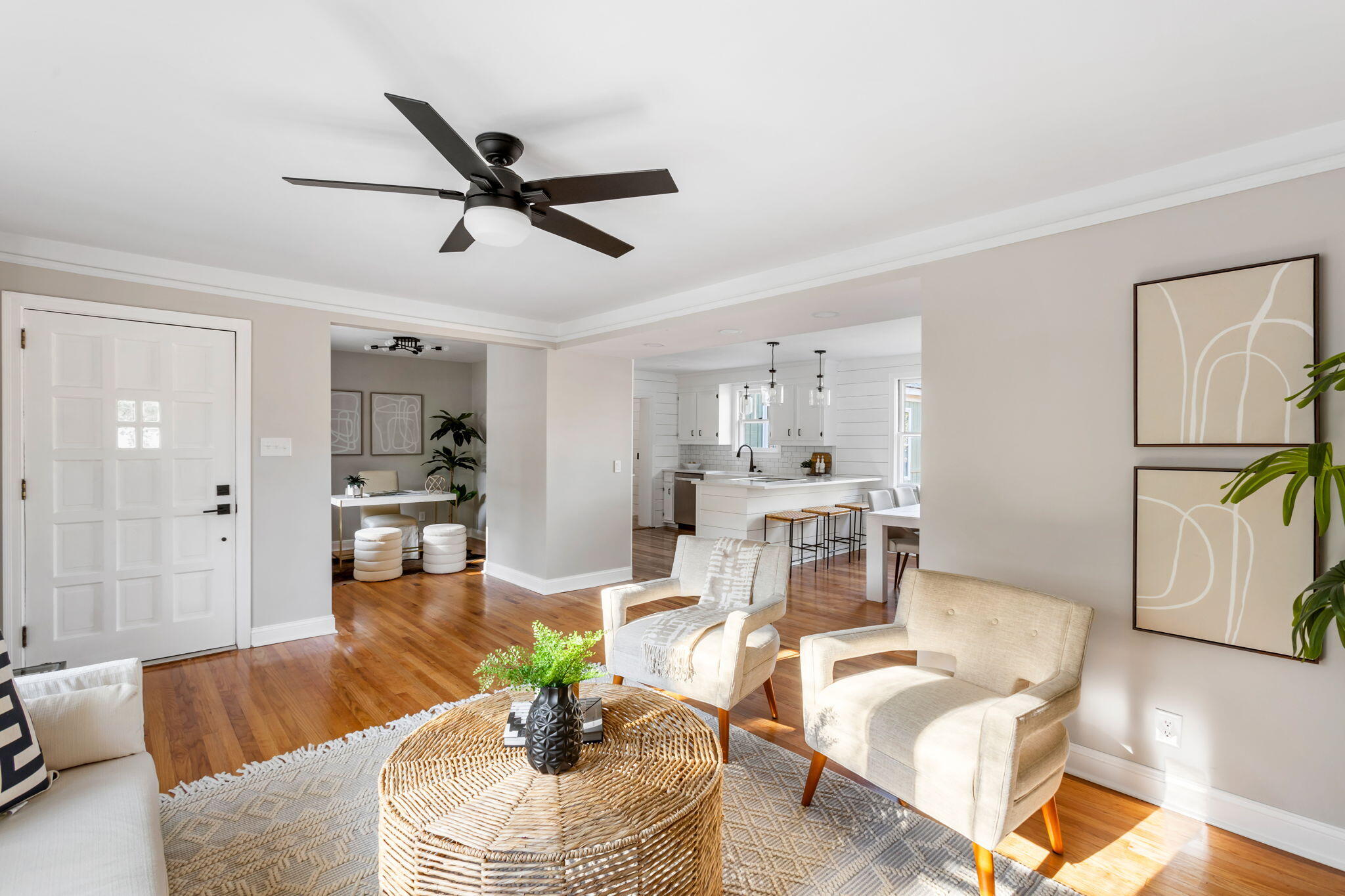 Living room looking into office/kitchen
