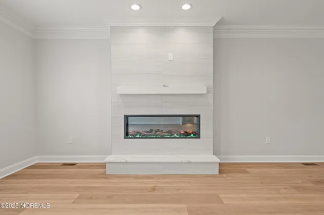 a room with a fireplace