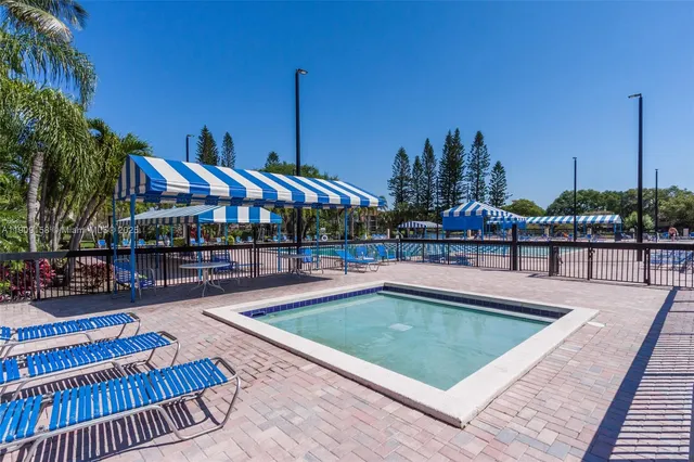 a view of a swimming pool with a yard