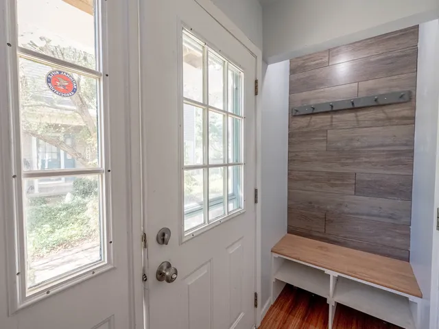 a room with a window and tub