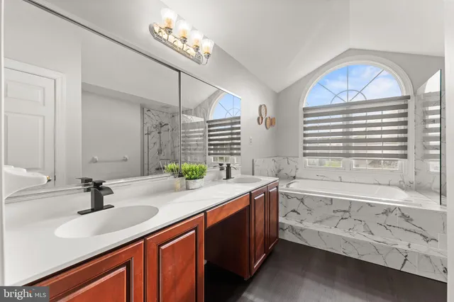 a bathroom with a sink double vanity and a bathtub