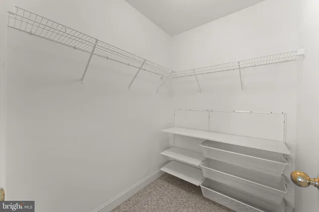 a view of walk in closet with empty racks