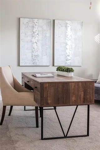 a bedroom with furniture and a bed