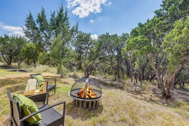 a table and chairs in a patio