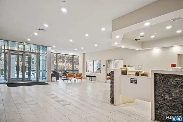 a view of a lobby with furniture