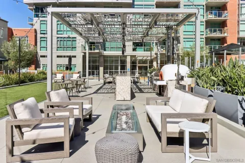 a outdoor space with lots of tables and chairs