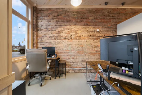 a workspace with furniture