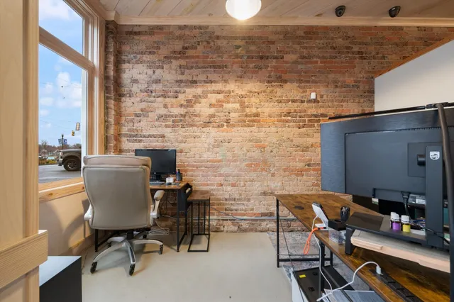 a workspace with furniture