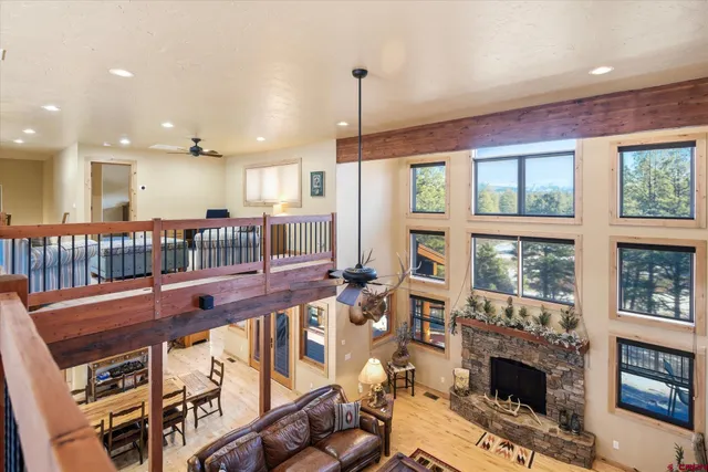 a view of a living room and dining room