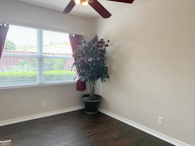 a view of a small space with a window