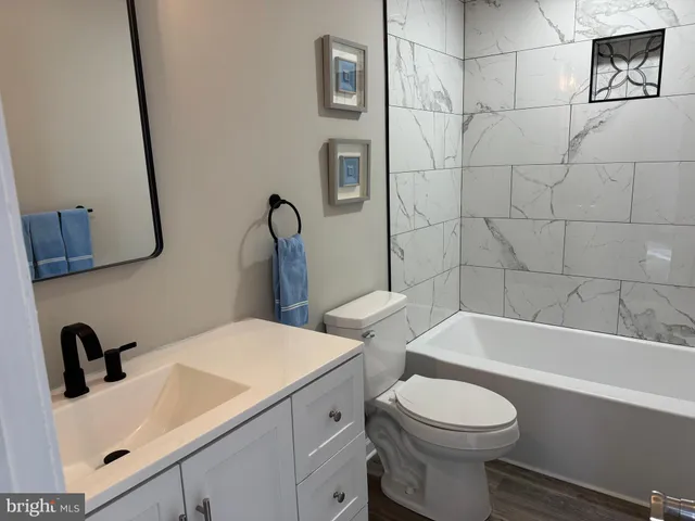 a bathroom with a toilet and a bath tub