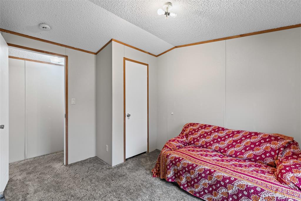 167 Hcr 4105 Covington, TX 76636 - Photo 29 of 32 Bedroom featuring crown molding, carpet flooring, a textured ceiling, and lofted ceiling