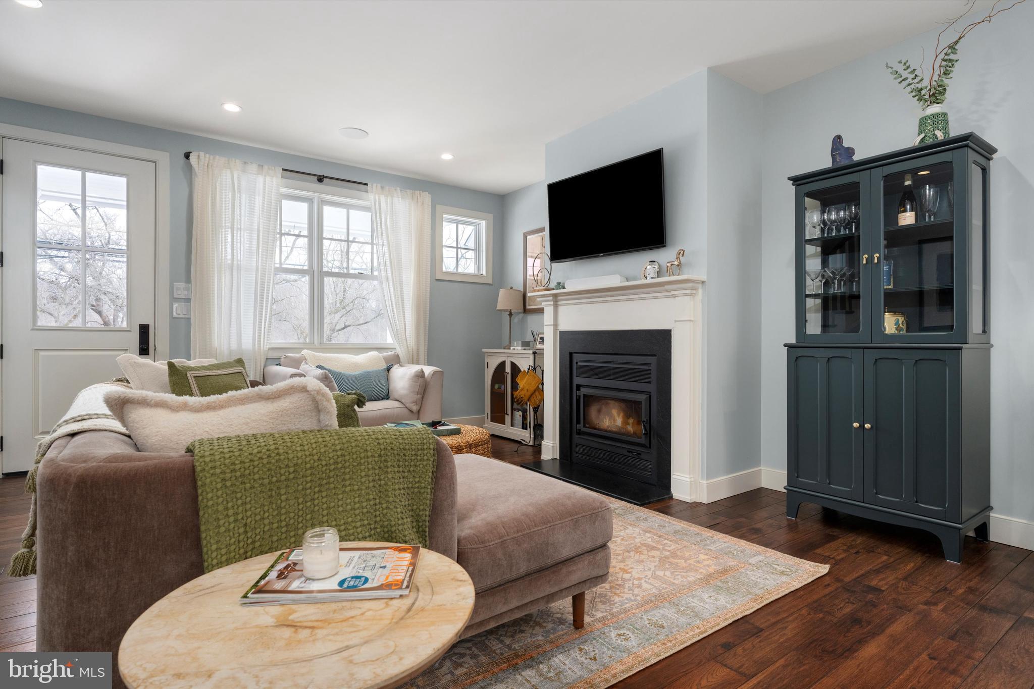 3741 River Road Lumberville, PA 18933 - Photo 9 of 31 a living room with furniture a fireplace and a flat screen tv