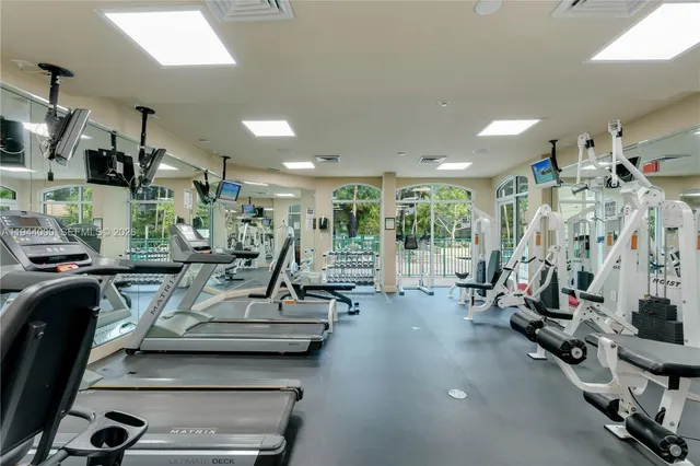 a view of a room with gym equipment