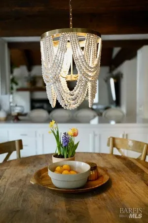 a dining room with wooden floor