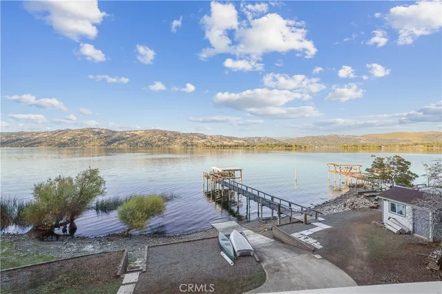 a view of a lake with a mountain in the background