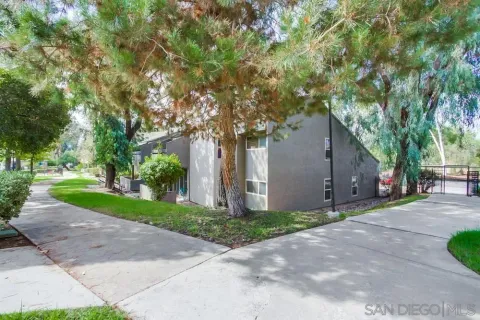 a front view of a house with a yard and tree