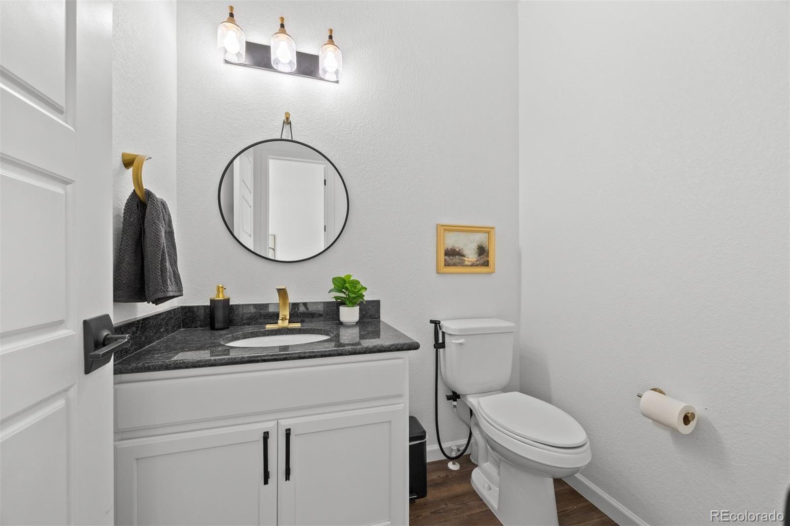 6346 Rockingham Way Castle Pines, CO 80108 - Photo 13 of 43 a bathroom with a toilet a sink and mirror