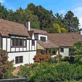 a aerial view of a house with a yard and potted plants