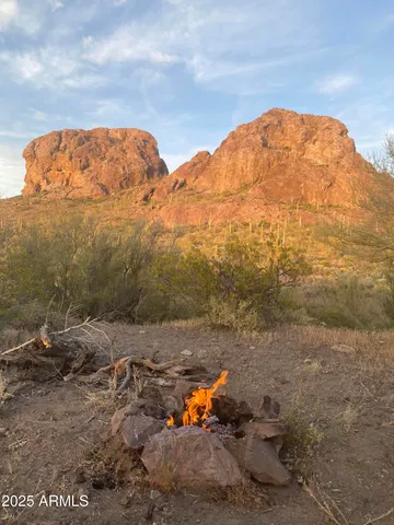 a view of a field with an ocean