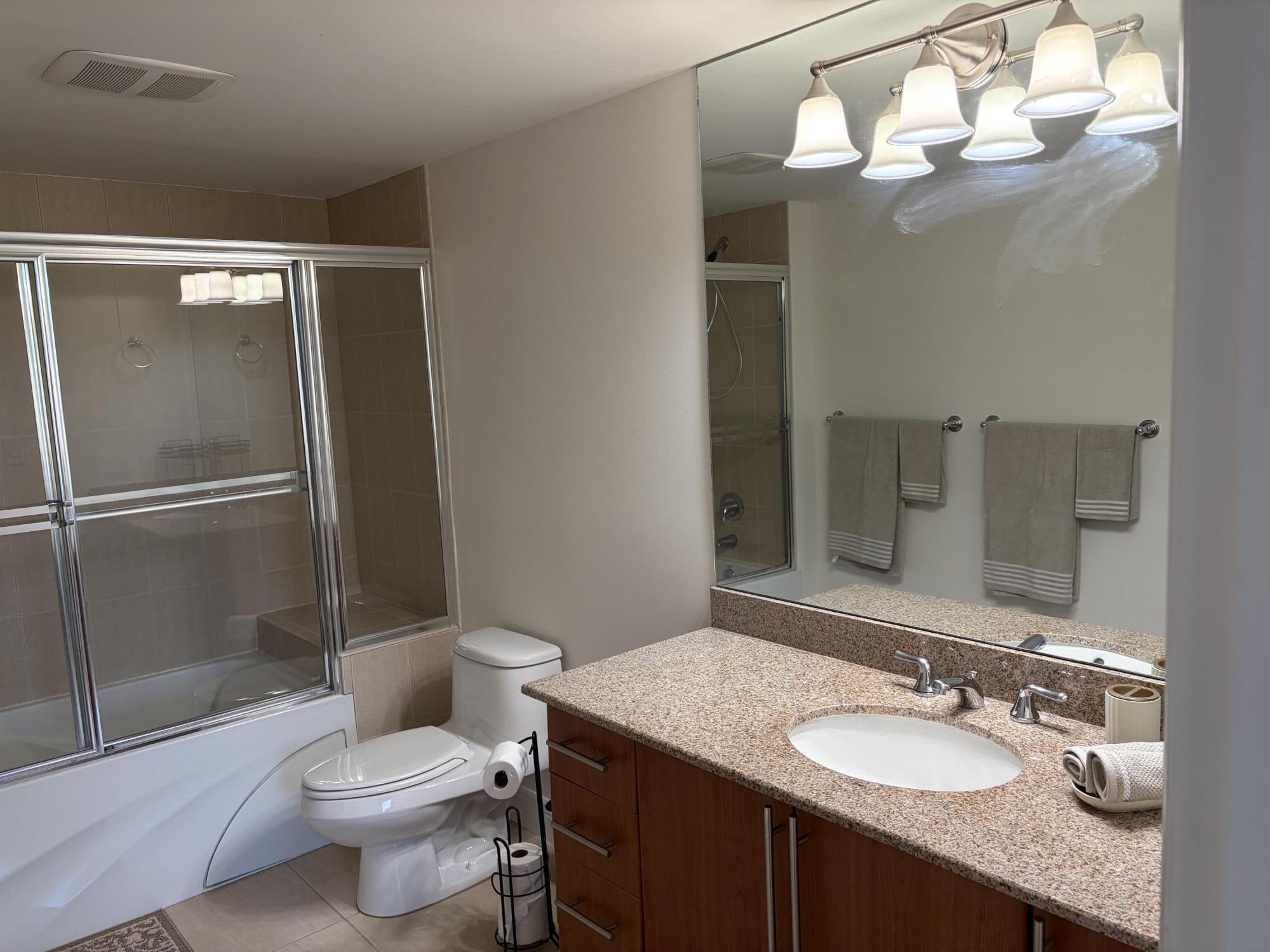 610 Clematis Street West Palm Beach, FL 33401 - Photo 14 of 33 a bathroom with a granite countertop sink toilet and shower