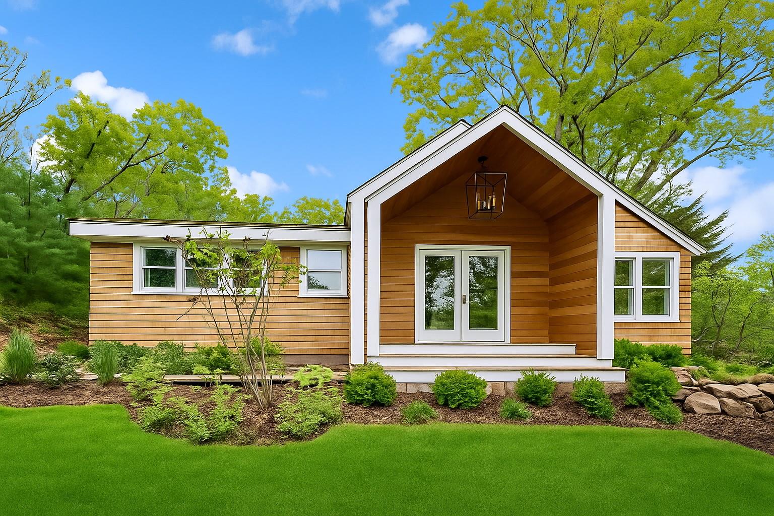 a front view of a house with garden