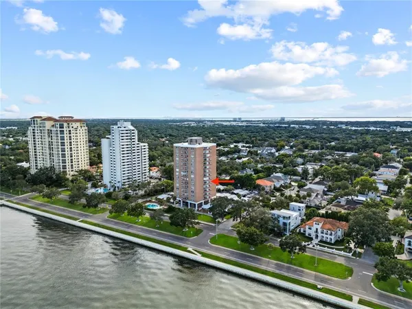 a city view with tall buildings