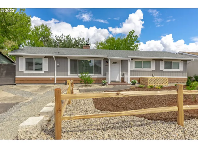 front view of a house with a patio