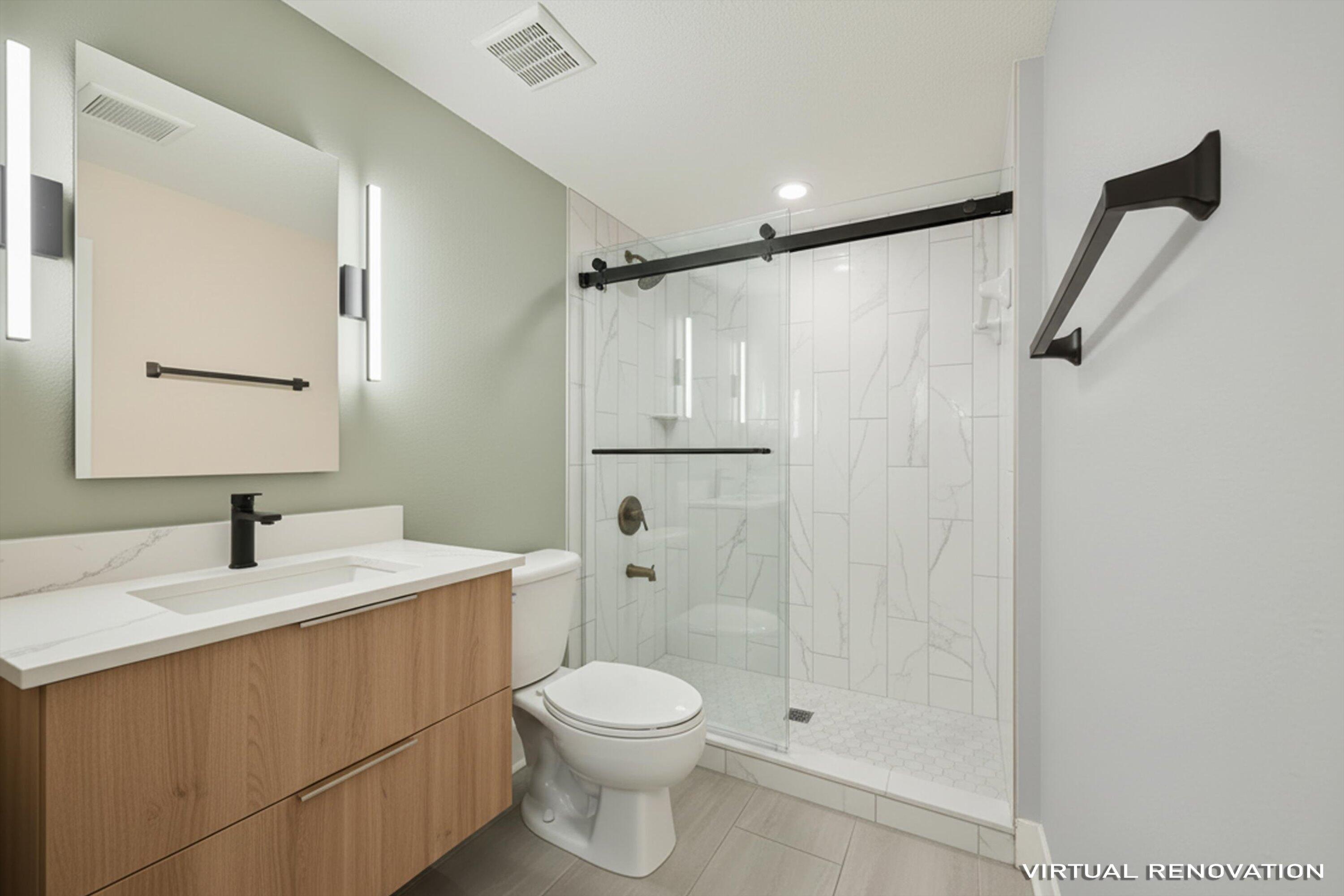 3486 Briar Bay Boulevard, Unit 101 West Palm Beach, FL 33411 - Photo 23 of 46 a bathroom with a sink a toilet and shower