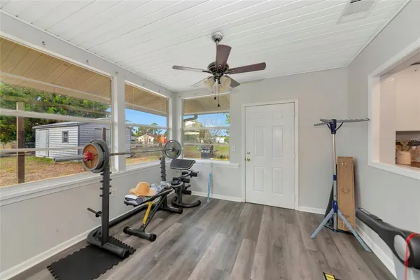 a view of a room with gym equipment
