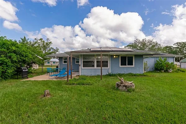 a view of a house with a backyard