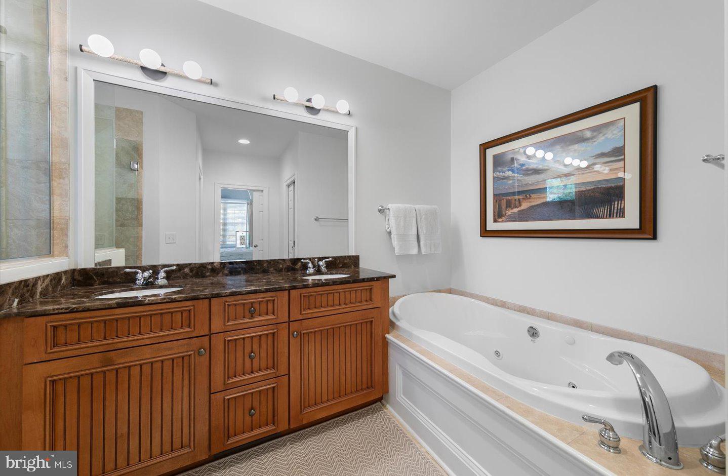 21 Cedar Road Rehoboth Beach, DE 19971 - Photo 28 of 59 a spacious bathroom with a granite countertop tub double sink and mirror