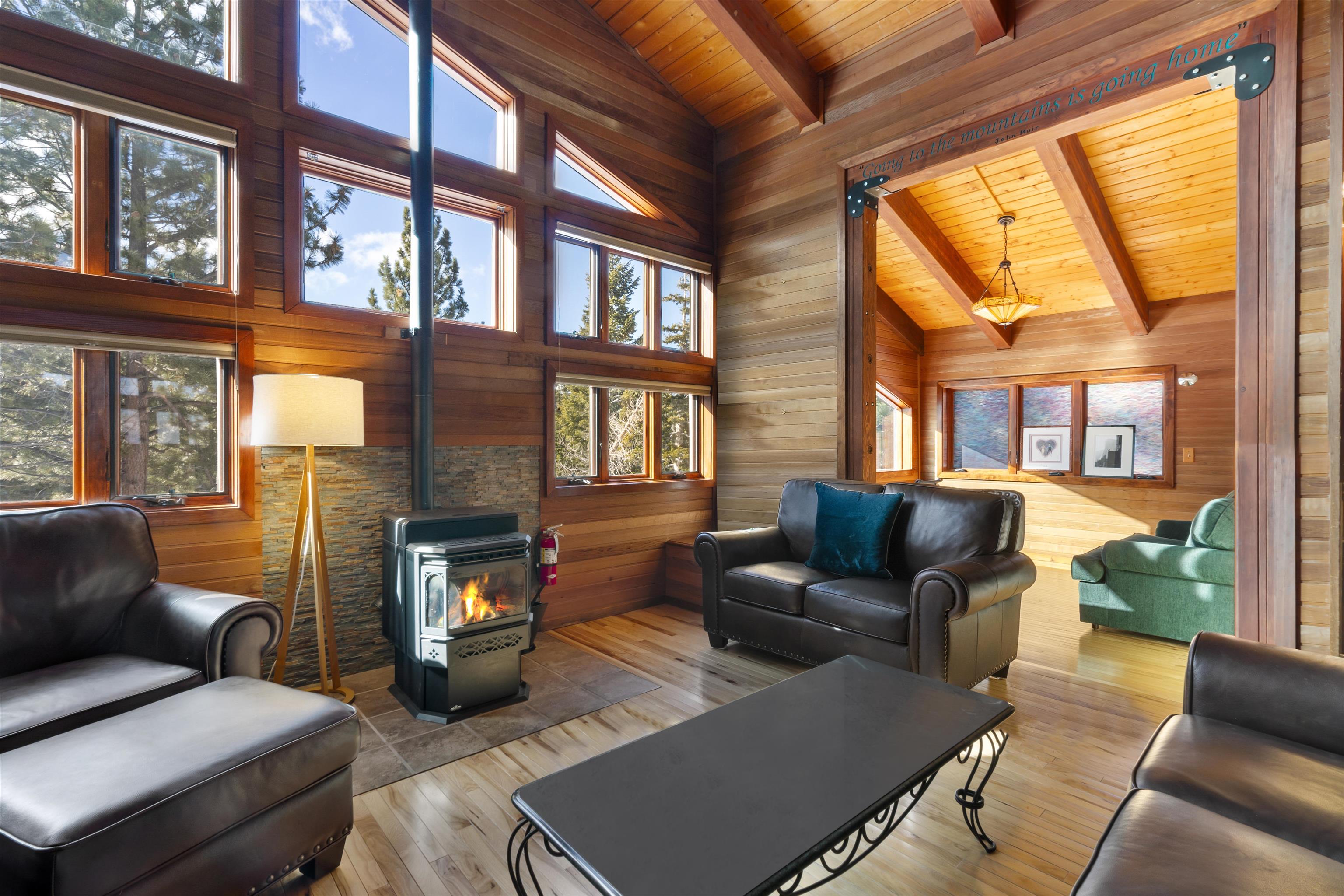 36 Ski Trails Road, Unit 8 Mammoth Lakes, CA 93546 - Photo 3 of 29 a living room with furniture and a fireplace