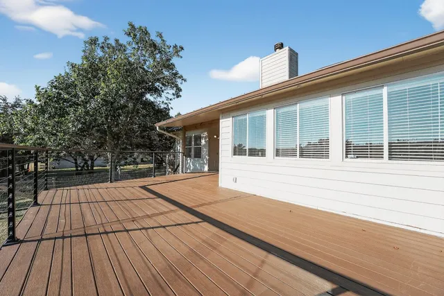 a porch with seating space