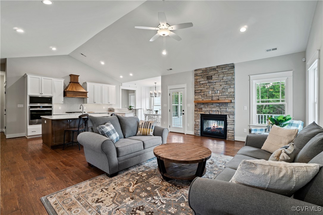Lot 44 Wendenburg Circle, Unit SPEC Aylett, VA 23009 - Photo 8 of 19 a living room with furniture fireplace and kitchen view