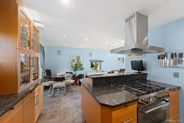 a kitchen with stainless steel appliances granite countertop a stove a sink dishwasher and cabinets with wooden floor