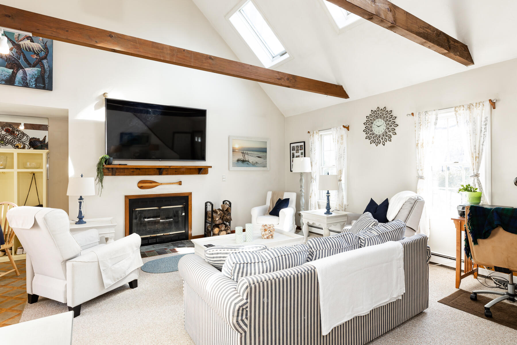61 Edgewater Road Mashpee, MA 02649 - Photo 2 of 45 a living room with furniture a fireplace and a flat screen tv