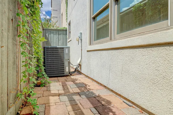 a view of a door with a bench