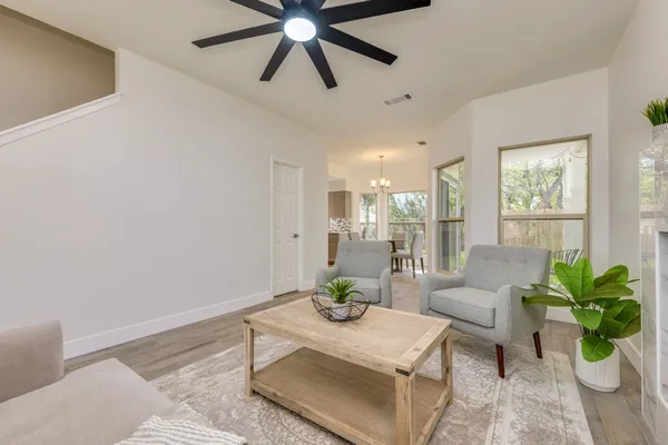 a living room with furniture