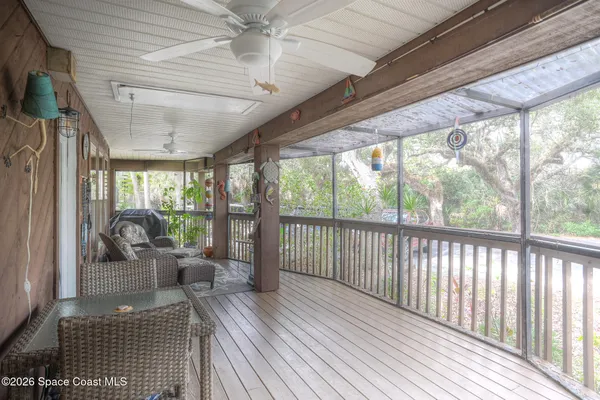 a balcony with furniture