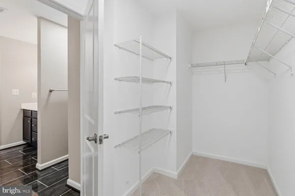 a view of walk in closet with empty racks